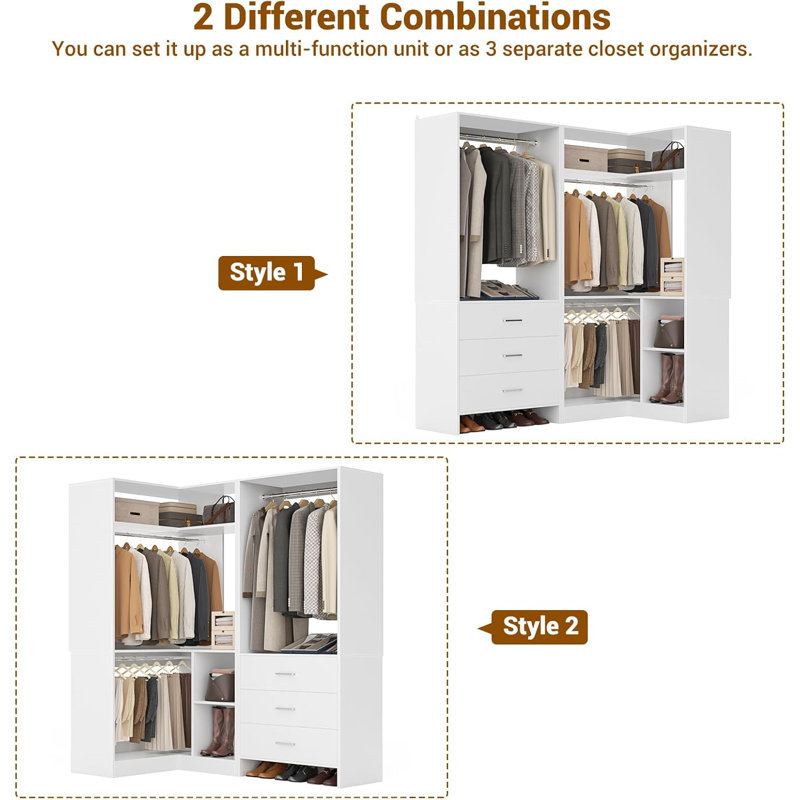 Latitude Run® Closet System with 3 Drawers, 2 Hanging Rods and